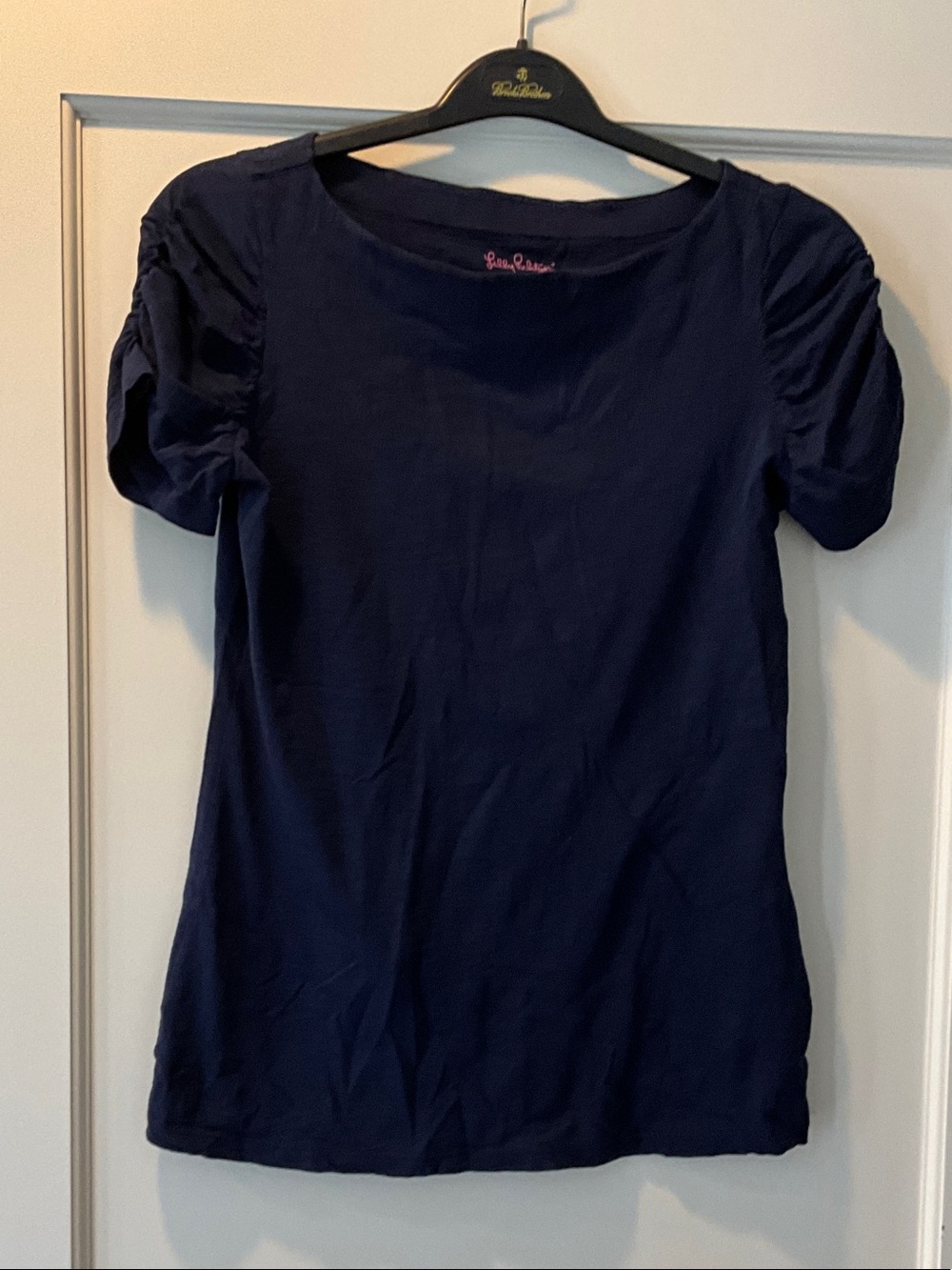 Lilly Pulitzer Navy Short Sleeve Puff Shoulder Tee